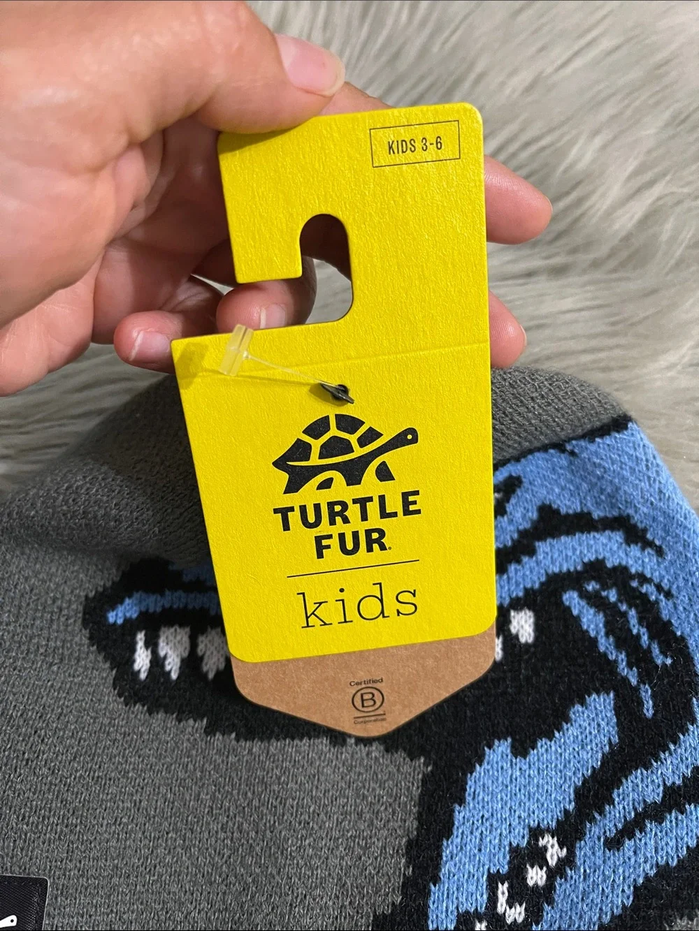 Turtle Fur Kids Gray & Blue Dinosaur Knit Beanie